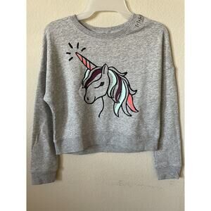 Justice Active Sparkle Glitter Unicorn Long Sleeve Crop Sweatshirt Top Size 10